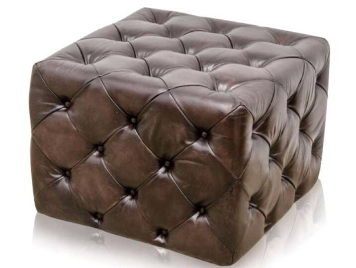 Casa Padrino Luxus Echtleder Fußhocker Rotguss 64 x 64 x H. 46 cm - Chesterfield Möbel von Casa Padrino