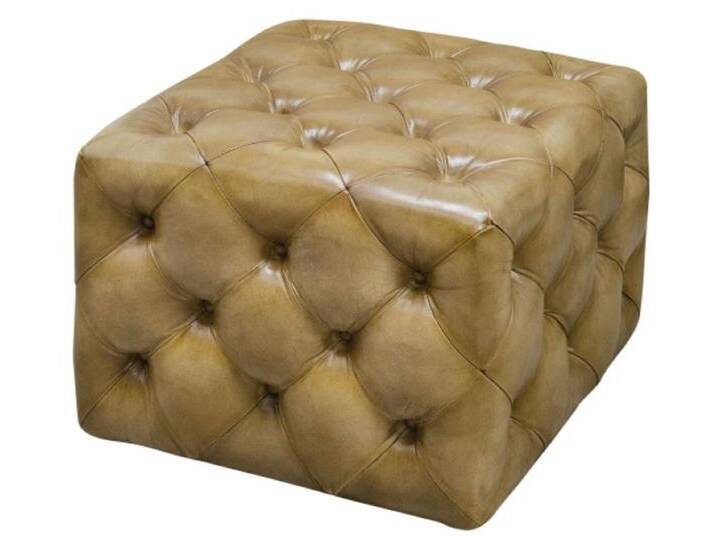 Casa Padrino Luxus Echtleder Fußhocker Sandfarben 64 x 64 x H. 46 cm - Chesterfield Möbel von Casa Padrino