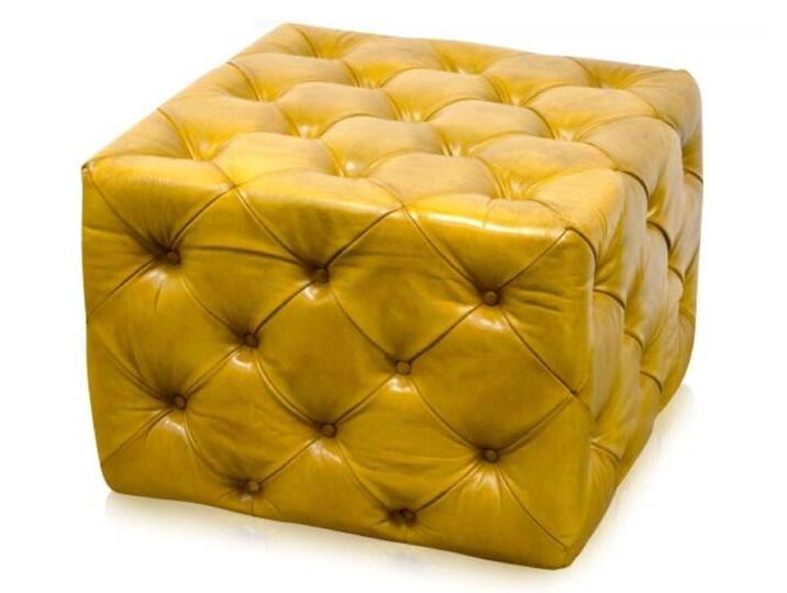 Casa Padrino Luxus Echtleder Fußhocker Vintage Gelb 64 x 64 x H. 46 cm - Chesterfield Möbel von Casa Padrino