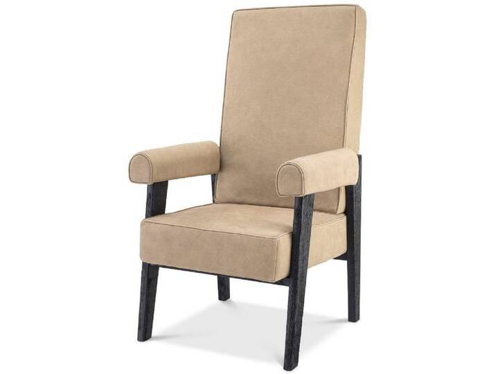 Casa Padrino Luxus Echtleder Hochlehnsessel Beige / Schwarz 70 x 78 x H. 123 cm - Wohnzimmer Sessel mit edlem Büffelleder - Luxus Möbel Casa Padrino Luxus Echtleder Hochlehnsessel Beige / Schwarz 70 x 78 x H. 123 cm - Wohnzimmer Sessel mit edlem Büffelleder - Luxus Möbel von Casa Padrino