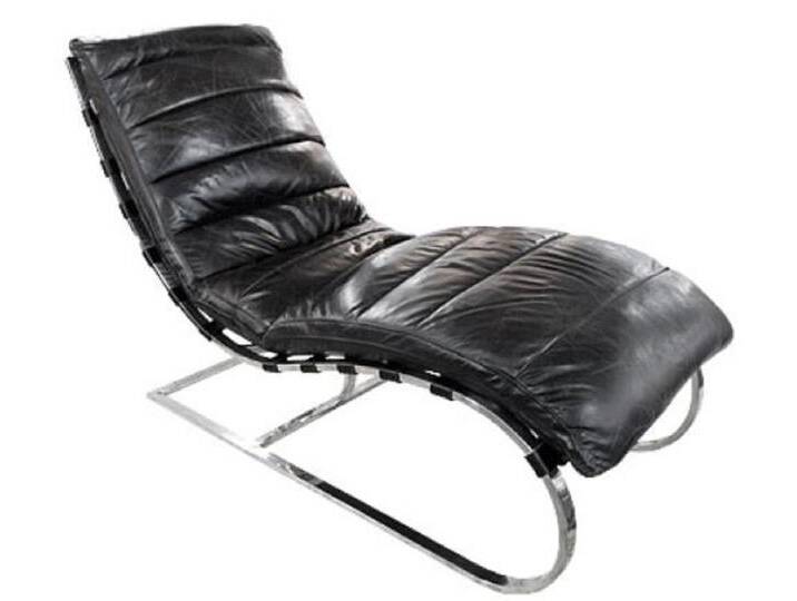 Casa Padrino Luxus Echtleder Liegesessel Schwarz / Silber 150 x 61 x H. 81 cm - Wohnzimmer Lounge Liege Relax Sessel Casa Padrino Luxus Echtleder Liegesessel Schwarz / Silber 150 x 61 x H. 81 cm - Wohnzimmer Lounge Liege Relax Sessel von Casa Padrino