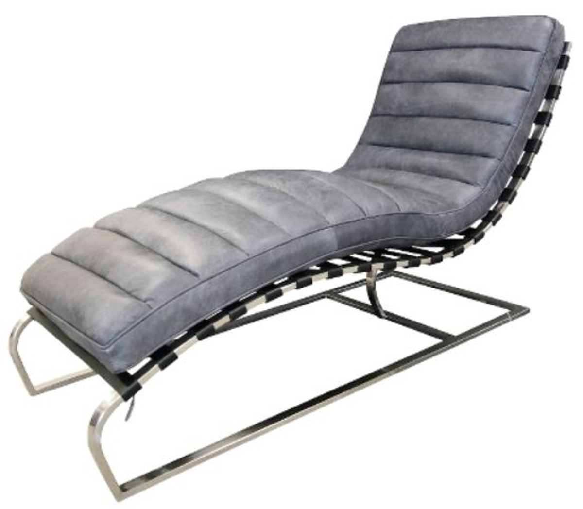 Casa Padrino Luxus Echtleder Lounge  Sessel / Liege Grau 140 x 59 x H. 82 cm - Leder Art Deco Relax Sessel von Casa Padrino