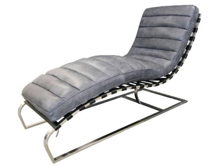 Casa Padrino Luxus Echtleder Lounge Sessel / Liege Grau 140 x 59 x H. 82 cm - Leder Art Deco Relax Sessel von Casa Padrino