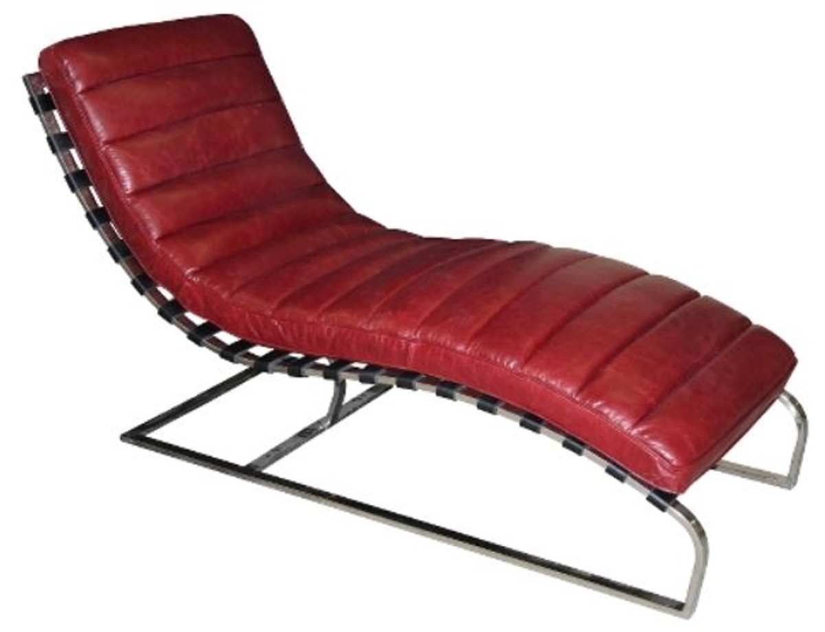 Casa Padrino Luxus Echtleder Lounge  Sessel / Liege Rot 140 x 59 x H. 82 cm - Leder Art Deco Relax Sessel von Casa Padrino