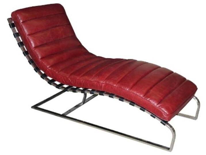 Casa Padrino Luxus Echtleder Lounge Sessel / Liege Rot 140 x 59 x H. 82 cm - Leder Art Deco Relax Sessel von Casa Padrino