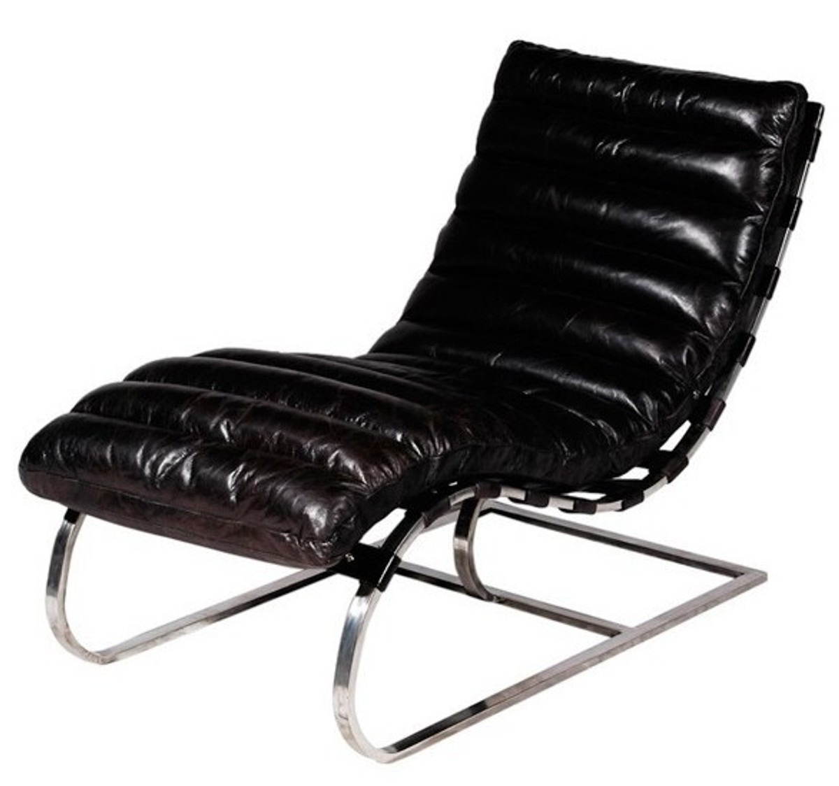 Casa Padrino Luxus Echtleder Vintage Liege / Sessel Schwarz - Leder Sessel Art Deco Lounge Relax Sessel von Casa Padrino