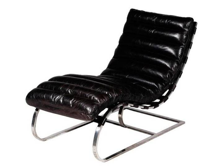 Casa Padrino Luxus Echtleder Vintage Liege / Sessel Schwarz - Leder Sessel Art Deco Lounge Relax Sessel von Casa Padrino