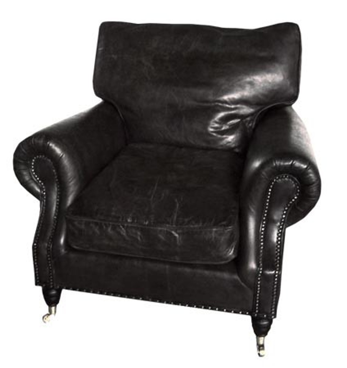 Casa Padrino Luxus Echtleder Vintage Sessel Schwarz - Leder Sessel Art Deco Lounge von Casa Padrino