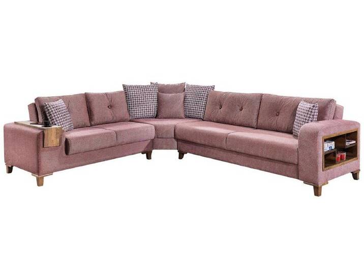 Casa Padrino Luxus Eckschlafsofa Rosa / Braun 330 x 270 x H. 80 cm - Modernes Ecksofa - Schlafsofa - Wohnzimmer Sofa - Wohnzimmer Möbel von Casa Padrino