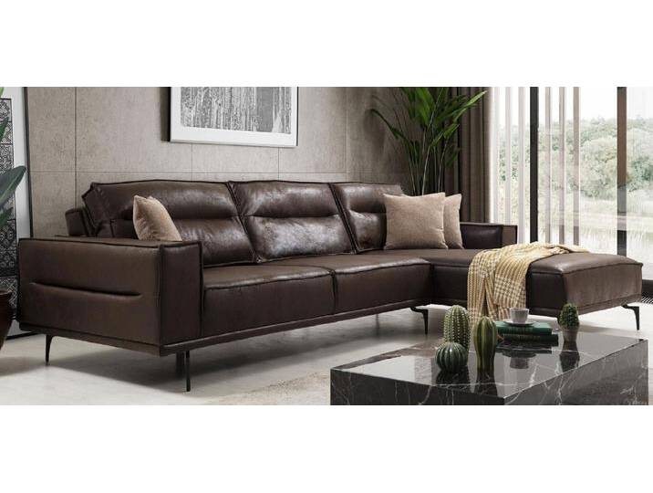 Casa Padrino Luxus Ecksofa Braun / Schwarz 305 x 185 cm - Modernes Wohnzimmer Sofa mit Nubuk Kunstleder - Luxus Schlafsofa - Luxus Wohnzimmer Möbel von Casa Padrino