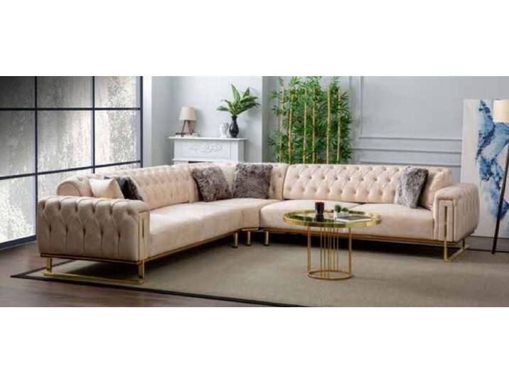 Casa Padrino Luxus Ecksofa Creme / Braun / Gold 290 x 290 x H. 85 cm - Wohnzimmer Sofa mit Schlaffunktion - Wohnzimmer Möbel - Luxus Möbel - Möbel Luxus - Wohnzimmer Einrichtung - Luxus Einrichtung von Casa Padrino