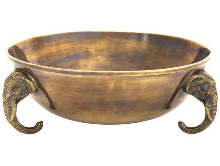 Casa Padrino Luxus Edelstahl Deko Schüssel mit 3 dekorativen Messing Elefantenköpfen Vintage Messingfarben Ø 32 x H. 11 cm - Edle Obstschale - Hotel & Restaurant Accessoires von Casa Padrino