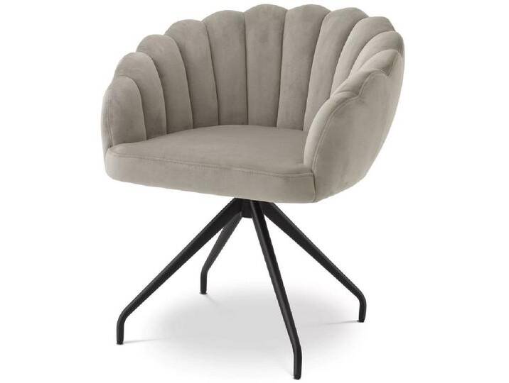Casa Padrino Luxus Esszimmerstuhl Greige / Schwarz 65,5 x 64 x H. 78,5 cm - Drehstuhl mit edlem Samtsoff - Esszimmer Möbel - Luxus Möbel - Luxus Einrichtung - Esszimmer Einrichtung von Casa Padrino