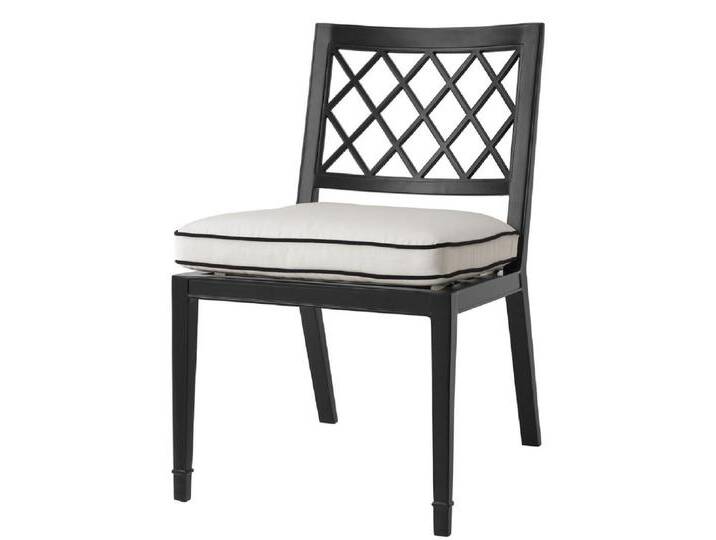 Casa Padrino Luxus Esszimmerstuhl Mattschwarz / Weiß 53 x 66 x H. 87 cm - Aluminium Küchenstuhl mit Kissen - Esszimmermöbel von Casa Padrino