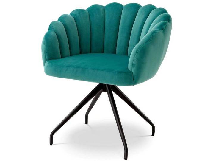 Casa Padrino Luxus Esszimmerstuhl Türkis / Schwarz 65,5 x 64 x H. 78,5 cm - Drehstuhl mit edlem Samtsoff - Esszimmer Möbel - Luxus Möbel - Luxus Einrichtung - Esszimmer Einrichtung von Casa Padrino