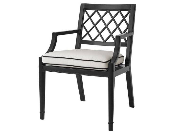 Casa Padrino Luxus Esszimmerstuhl mit Armlehnen und Kissen Mattschwarz / Weiß 60 x 66 x H. 87 cm - Aluminium Küchenstuhl - Esszimmermöbel von Casa Padrino