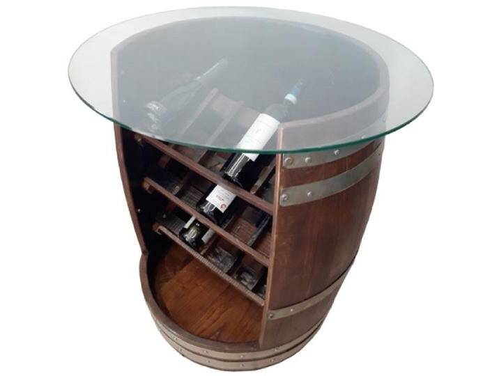 Casa Padrino Luxus Fass Stehtisch Braun / Silber Ø 78 x H. 80 cm - Massivholz Weinfass Bar Tisch mit Glasplatte und Weinregal - Garten Terrassen Gastronomie Bar Möbel von Casa Padrino