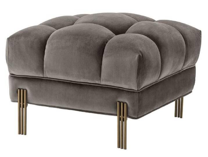 Casa Padrino Luxus Fußhocker Grau / Messingfarben 59 x 59 x H. 43 cm - Samt Hocker mit Edelstahl Beinen - Wohnzimmer Möbel von Casa Padrino