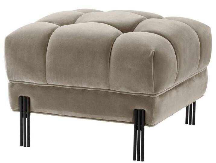 Casa Padrino Luxus Fußhocker Greige / Schwarz 59 x 59 x H. 43 cm - Samt Hocker mit Edelstahl Beinen - Wohnzimmer Möbel von Casa Padrino