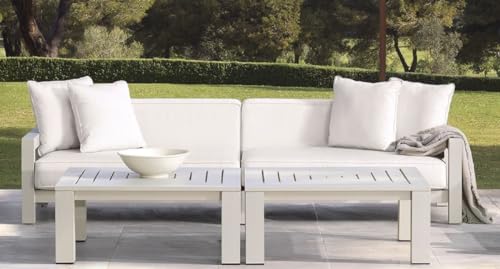 Casa Padrino Luxus Gartensofa Weiß/Sandfarben 273,5 x 100 x H. 72 cm - Wetterbeständiges Garten Terrassen Sofa mit Kissen - Hotel Möbel - Luxus Qualität von Casa Padrino