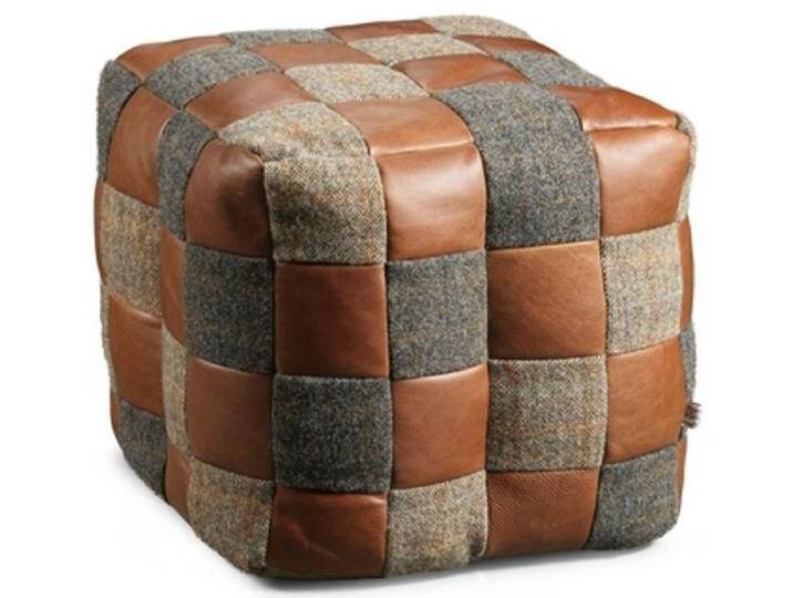 Casa Padrino Luxus Hocker Grau / Beige / Braun 45 x 45 x H. 45 cm - Sitzhocker in Würfelform mit Echtleder - Fußhocker - Wohnzimmer Möbel von Casa Padrino