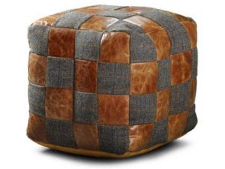 Casa Padrino Luxus Hocker Grau / Braun 45 x 45 x H. 45 cm - Sitzhocker in Würfelform mit Echtleder - Fußhocker - Wohnzimmer Möbel von Casa Padrino