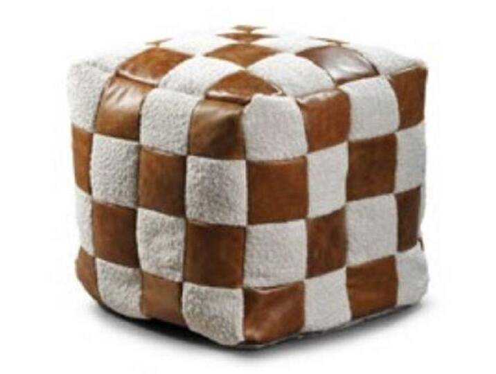 Casa Padrino Luxus Hocker Weiß / Braun 45 x 45 x H. 45 cm - Sitzhocker in Würfelform mit Echtleder - Fußhocker - Wohnzimmer Möbel von Casa Padrino