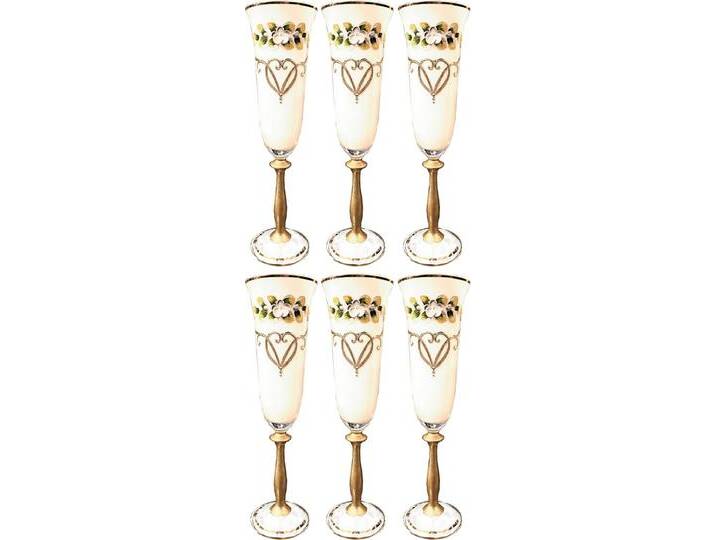 Casa Padrino Luxus Jugendstil Champagnerglas 6er Set Weiß / Mehrfarbig / Gold - Handgefertigte und handgravierte Champagnergläser mit 24 Karat Vergoldung - Hotel & Restaurant Accessoires von Casa Padrino