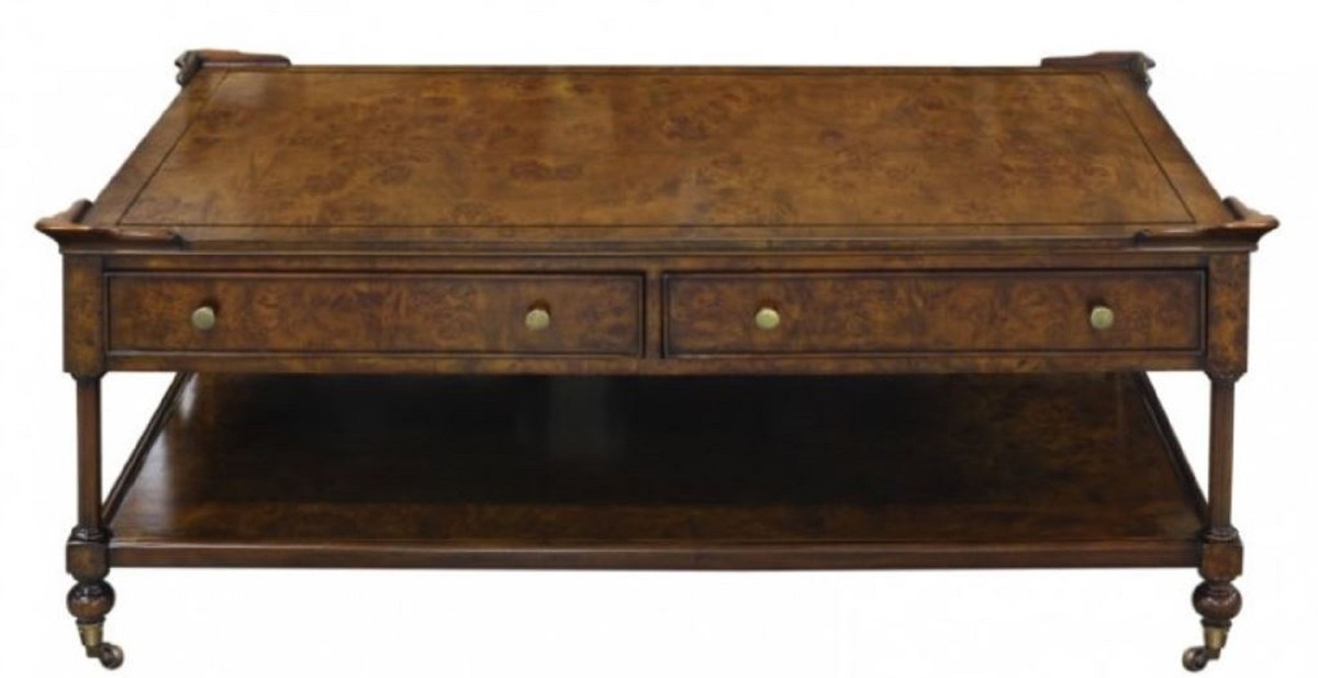 Casa Padrino Luxus Jugendstil Couchtisch Braun 125 x 81 x H. 48 cm - Wohnzimmertisch mit Rollen und 2 Schubladen von Casa Padrino