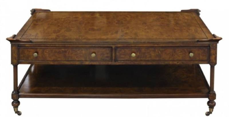 Casa Padrino Luxus Jugendstil Couchtisch Braun 125 x 81 x H. 48 cm - Wohnzimmertisch mit Rollen und 2 Schubladen von Casa Padrino