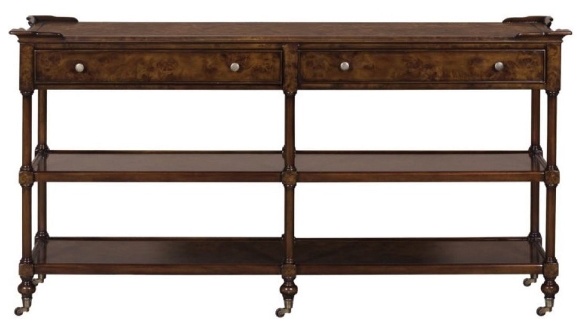 Casa Padrino Luxus Jugendstil Konsole Braun / Dunkelbraun 152 x 46 x H. 79 cm - Konsolentisch mit 2 Schubladen und Rollen von Casa Padrino