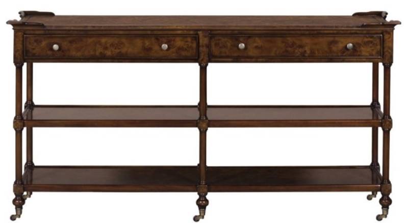 Casa Padrino Luxus Jugendstil Konsole Braun / Dunkelbraun 152 x 46 x H. 79 cm - Konsolentisch mit 2 Schubladen und Rollen von Casa Padrino