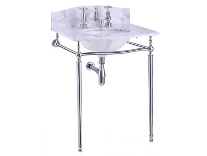 Casa Padrino Luxus Jugendstil Stand Waschtisch Weiß / Chrom mit Marmorplatte B 65cm mit Spritzschutz hinten - Art Deco Waschbecken Barock Antik Stil von Casa Padrino