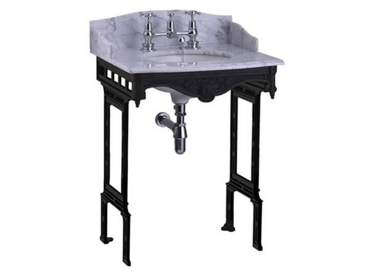 Casa Padrino Luxus Jugendstil Stand Waschtisch Weiß / Schwarz mit Marmorplatte mit Spritzschutz hinten und seitlich - Barock Waschbecken Barockstil Antik Stil von Casa Padrino