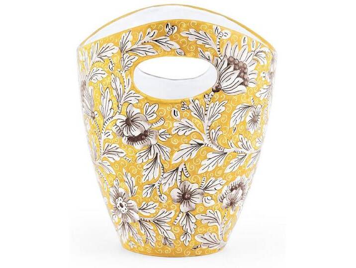 Casa Padrino Luxus Keramik Eiseimer Gelb / Mehrfarbig Ø 27 x H. 25 cm - Handgefertigter & handbemalter Eiskübel - Weinkühler - Sektkühler - Champagnerkühler - Luxus Qualität - Made in Italy von Casa Padrino