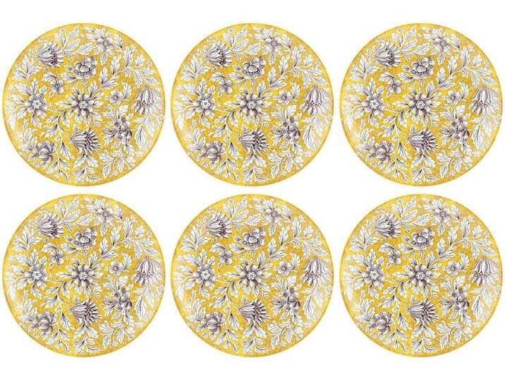 Casa Padrino Luxus Keramik Teller 6er Set Gelb / Mehrfarbig Ø 40 cm - Handgefertigte & handbemalte Essteller mit Blumendesign - Hotel & Restaurant Accessoires - Luxus Qualität - Made in Italy von Casa Padrino
