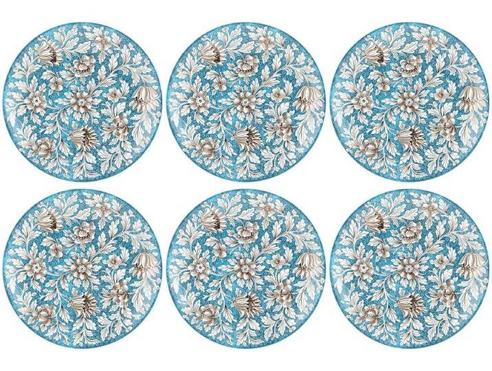 Casa Padrino Luxus Keramik Teller 6er Set Hellblau / Mehrfarbig Ø 40 cm - Handgefertigte & handbemalte Essteller mit Blumendesign - Hotel & Restaurant Accessoires - Luxus Qualität - Made in Italy von Casa Padrino