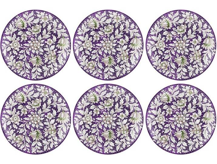 Casa Padrino Luxus Keramik Teller 6er Set Lila / Mehrfarbig Ø 40 cm - Handgefertigte & handbemalte Essteller mit Blumendesign - Hotel & Restaurant Accessoires - Luxus Qualität - Made in Italy von Casa Padrino