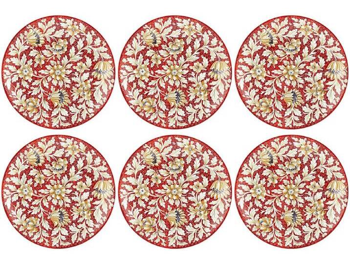 Casa Padrino Luxus Keramik Teller 6er Set Rot / Mehrfarbig Ø 40 cm - Handgefertigte & handbemalte Essteller mit Blumendesign - Hotel & Restaurant Accessoires - Luxus Qualität - Made in Italy von Casa Padrino