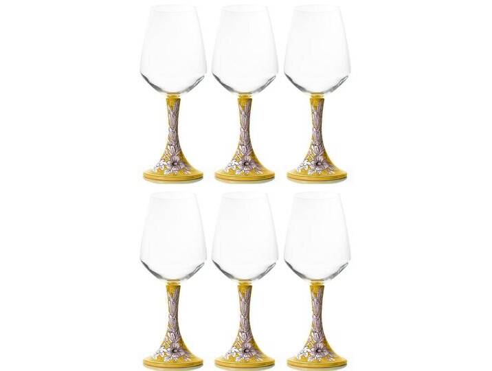 Casa Padrino Luxus Keramik Weinglas 6er Set Gelb / Mehrfarbig H. 23,5 cm - Handgefertigte & handbemalte Weingläser - Hotel & Restaurant Accessoires - Luxus Qualität - Made in Italy von Casa Padrino
