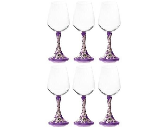 Casa Padrino Luxus Keramik Weinglas 6er Set Lila / Mehrfarbig H. 23,5 cm - Handgefertigte & handbemalte Weingläser - Hotel & Restaurant Accessoires - Luxus Qualität - Made in Italy von Casa Padrino