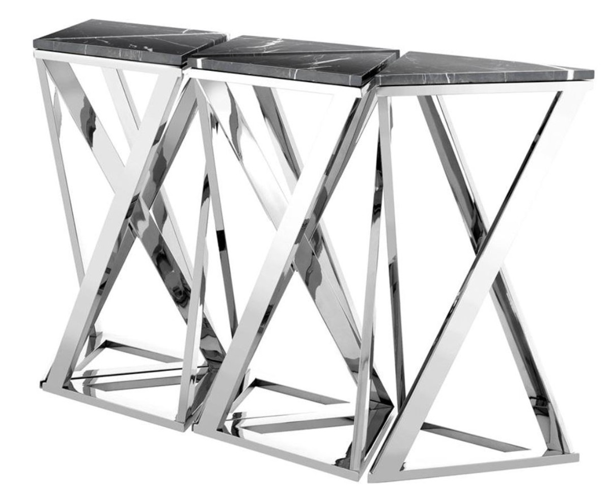 Casa Padrino Luxus Konsolen 5er Set in silber mit schwarzem Marmor 143 x 41 x H. 80,5 cm - Designer Hotel MÃ¶bel von Casa Padrino
