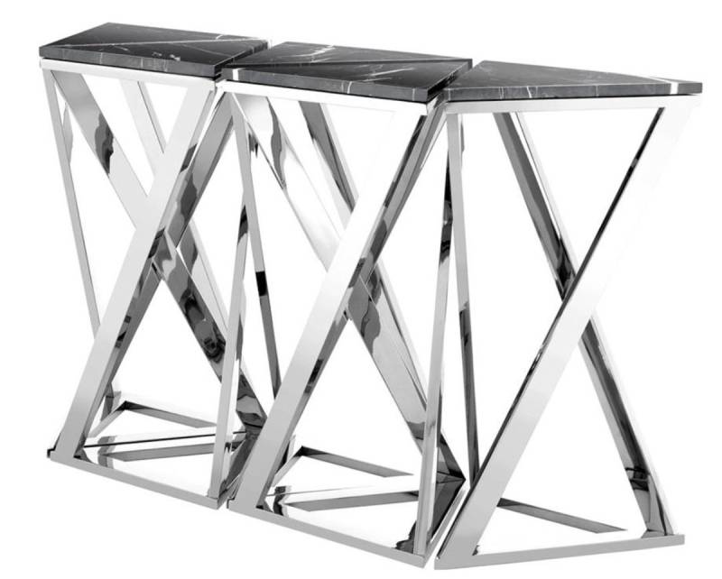 Casa Padrino Luxus Konsolen 5er Set in silber mit schwarzem Marmor 143 x 41 x H. 80,5 cm - Designer Hotel MÃ¶bel von Casa Padrino