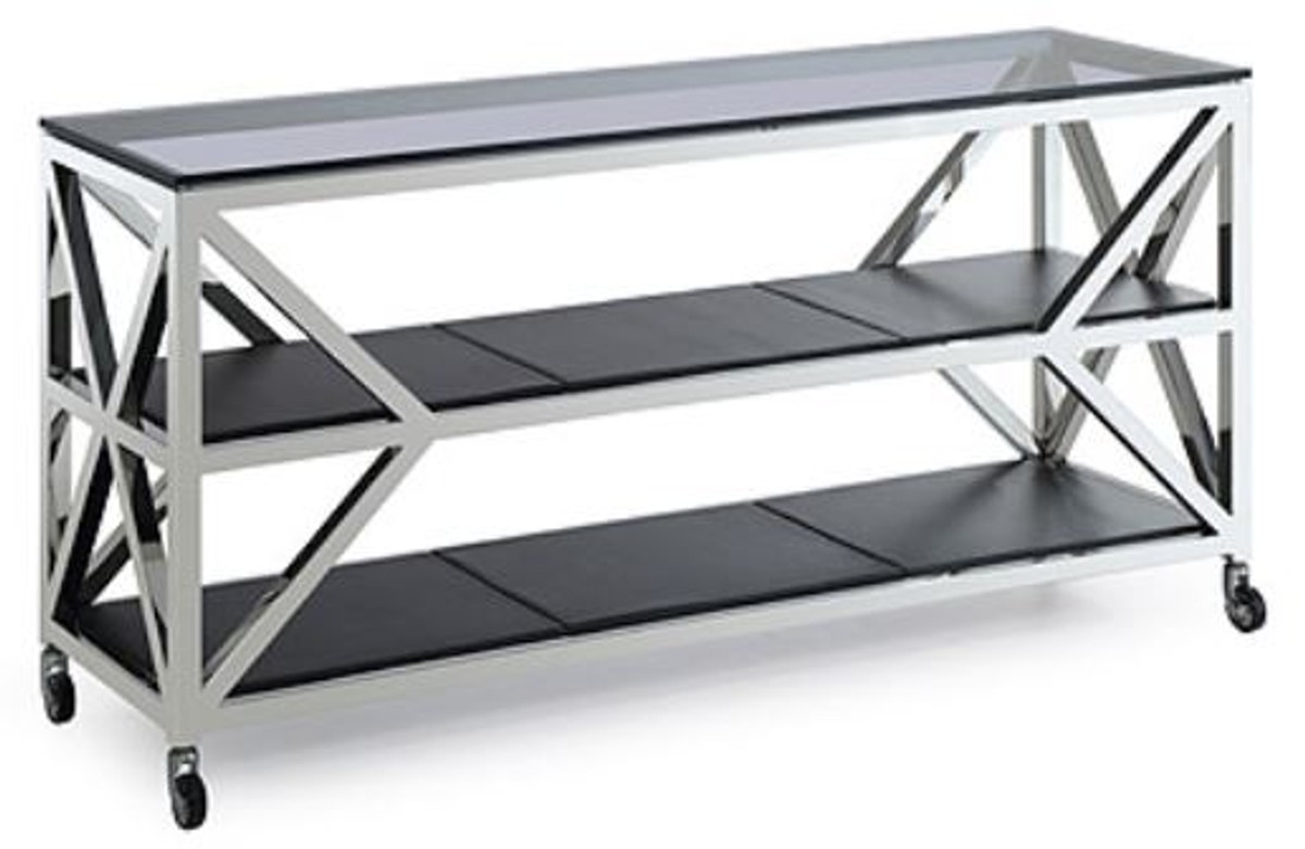 Casa Padrino Luxus Konsolentisch Silber / Schwarz 150 x 45 x H. 75 cm - Wohnzimmer Konsole mit Rollen von Casa Padrino