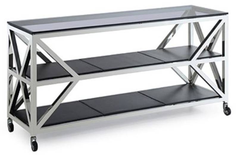 Casa Padrino Luxus Konsolentisch Silber / Schwarz 150 x 45 x H. 75 cm - Wohnzimmer Konsole mit Rollen Casa Padrino Luxus Konsolentisch Silber / Schwarz 150 x 45 x H. 75 cm - Wohnzimmer Konsole mit Rollen von Casa Padrino