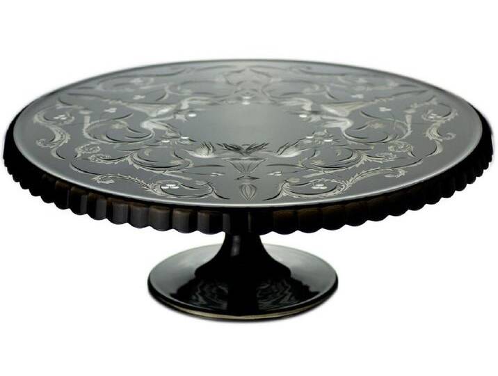 Casa Padrino Luxus Kuchenteller Schwarz / Silber Ø 32 x H. 12 cm - Handgefertigte und handgravierte Glas Kuchenplatte - Hotel & Restaurant Accessoires - Luxus Qualität von Casa Padrino