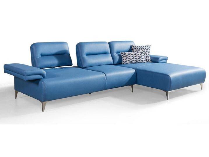 Casa Padrino Luxus Kunstleder Ecksofa Blau / Silber 285 x 182 cm - Wohnzimmer Möbel von Casa Padrino