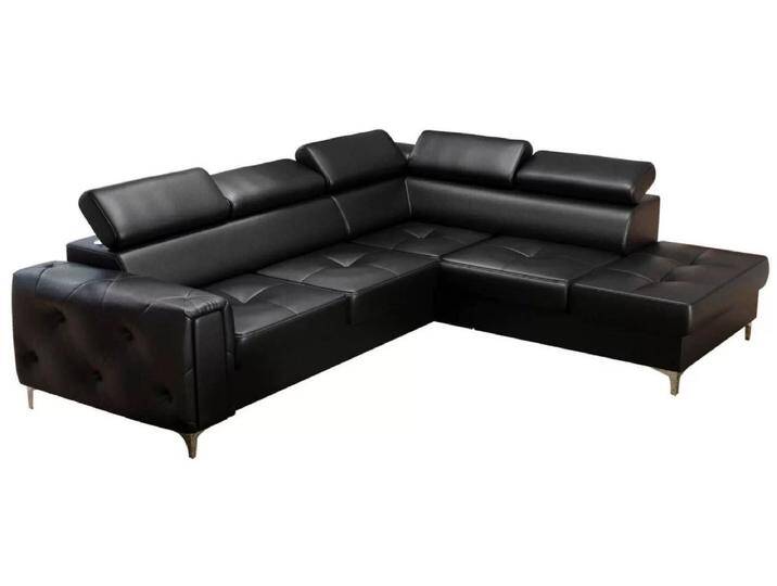 Casa Padrino Luxus Leder Ecksofa Schwarz / Silber 255 x 225 x H. 78-99 cm - Naturleder Wohnzimmer Sofa mit verstellbaren Kopfstützen - Wohnzimmer Möbel - Leder Möbel - Luxus Möbel von Casa Padrino