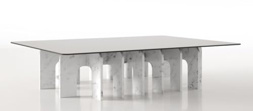 Casa Padrino Luxus Marmor Couchtisch mit Glasplatte Weiß 140 x 80 x H. 35 cm - Rechteckiger Wohnzimmertisch aus hochwertigem spanischen Carrara Marmor - Luxus Wohnzimmer Möbel von Casa Padrino