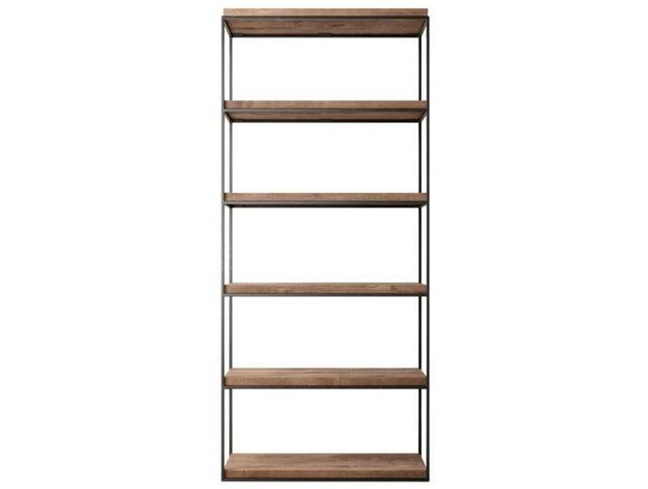 Casa Padrino Luxus Metall Regalschrank mit rustikalen Eichenholzregalen Schwarz / Braun H. 230 cm von Casa Padrino